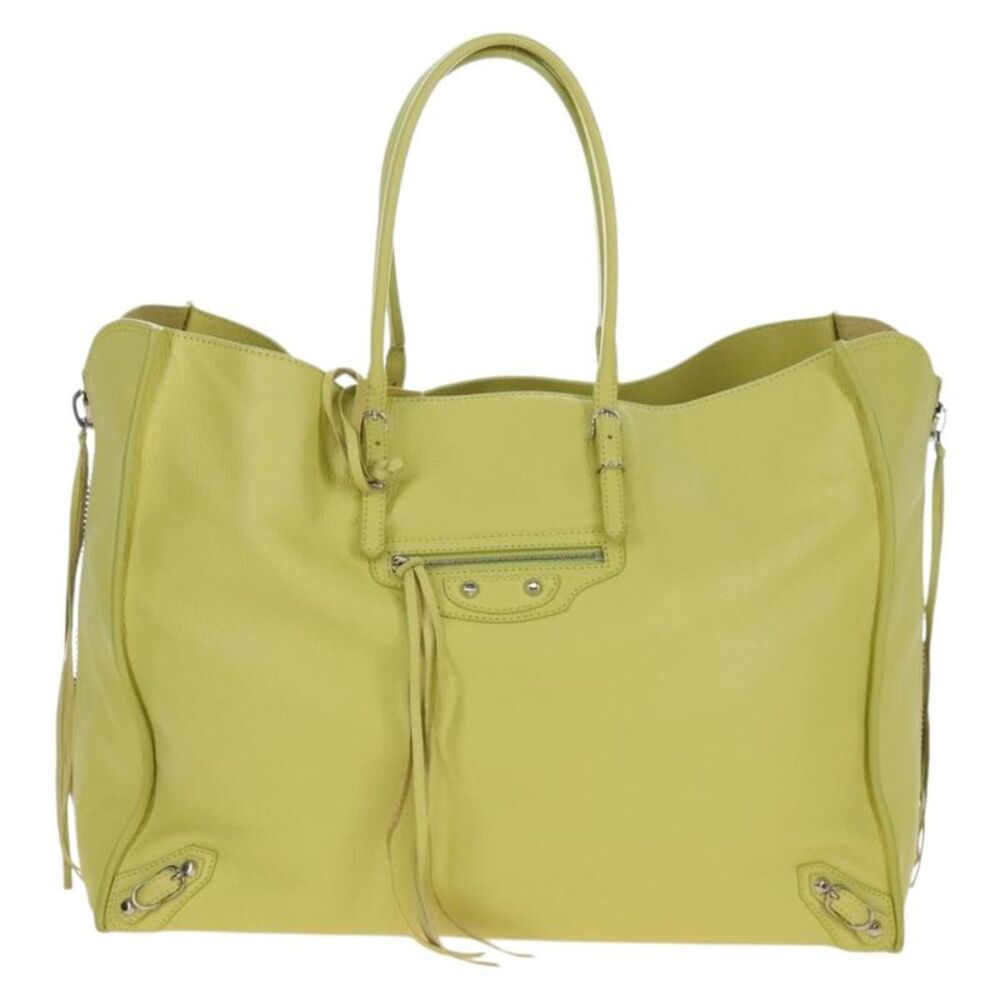 Balenciaga Papier A4 Zip Around Classic Studs Leather Yellow Leather Handbag